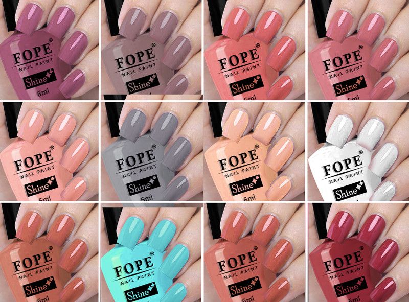 FOPE High Pigment Shine Like Stars Nail Polish Set 6ml each Awesome Nail Paint Colours - Multicolour  (Pack of 12)
