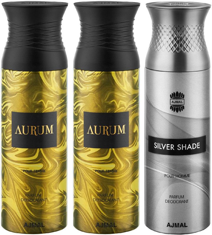 Ajmal Aurum & Aurum & Silver Shade Deodorant Spray + 3 Testers Deodorant Spray - For Men & Women  (200 ml, Pack of 3)