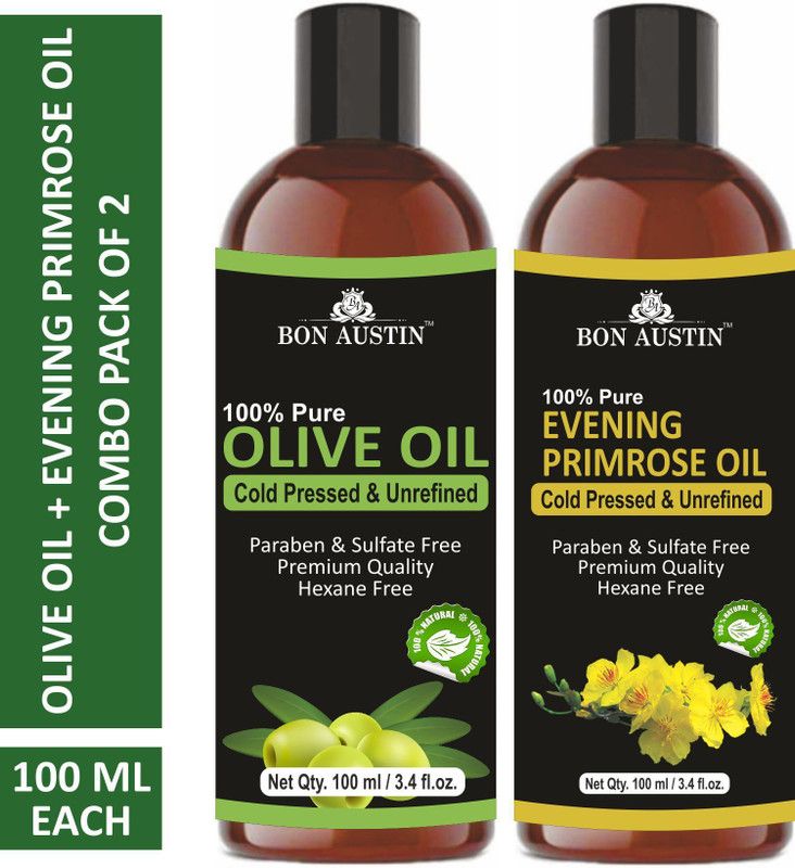 Bon Austin 100% Pure & Natural Olive Oil & Evening Primrose Oil Combo pack of 2 bottles of 100 ml(200 ml) Hair Oil  (200 ml)