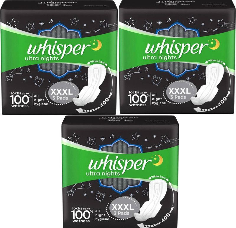 Whisper Ultra Nights XXXL Wings Sanitary Pad (Pack of 3+3+3) Sanitary Pad  (Pack of 3)