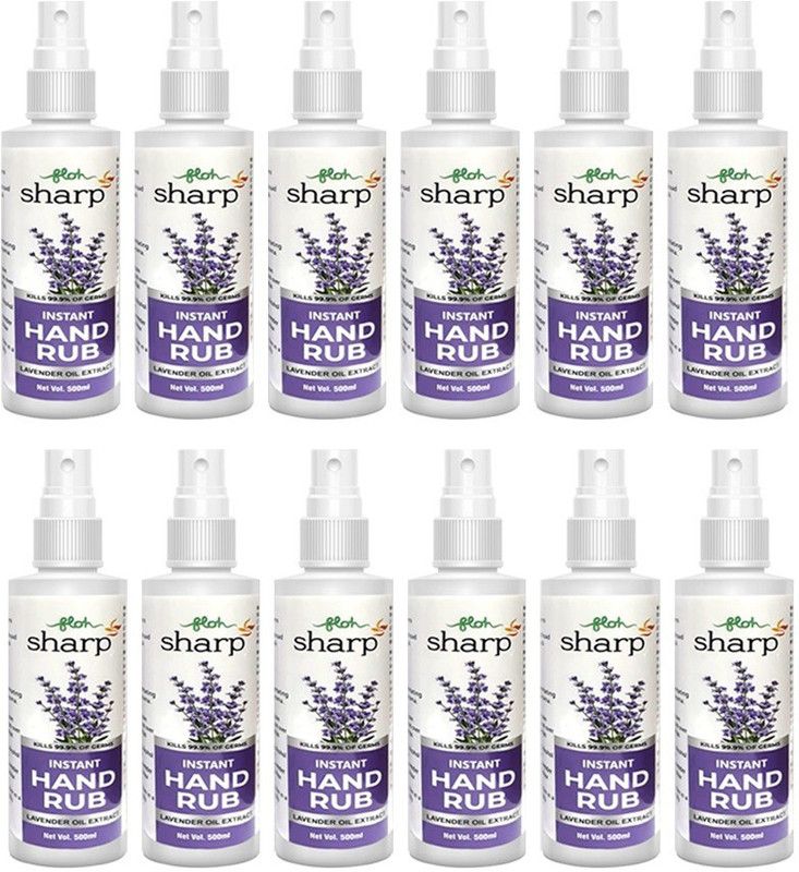 Floh Instant Hand rub Sanitizer with Lavender & 70% Alcohol (Pack of 12) Spray Hand Rub Pump + Refill  (12 x 500 ml)