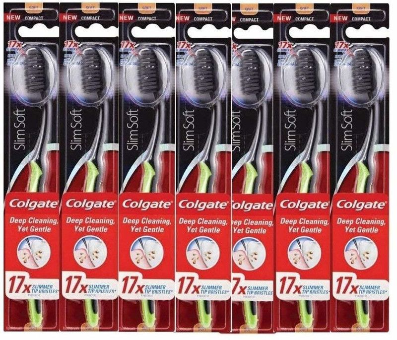 Colgate Charcoal Slimsoft 17x Slimmer Bristles Deep Clean Soft Toothbrush  (7 Toothbrushes)