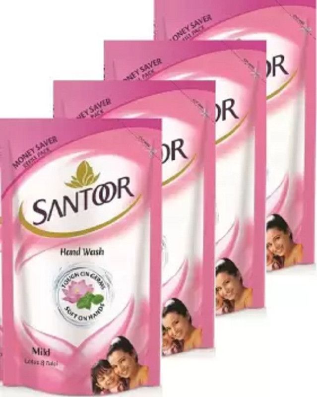 Santoor lotus & tulsi mild hand wash 180 ml pack of 4 pc Hand Wash Pouch  (4 x 180 ml)