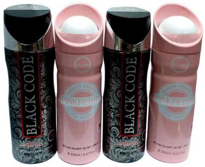 St. Louis 2 Blackcode & 2 Pinkberry Deodorant Body Spray 200ml ( Pack Of 4 ) Deodorant Spray - For Men & Women  (800 ml, Pack of 4)