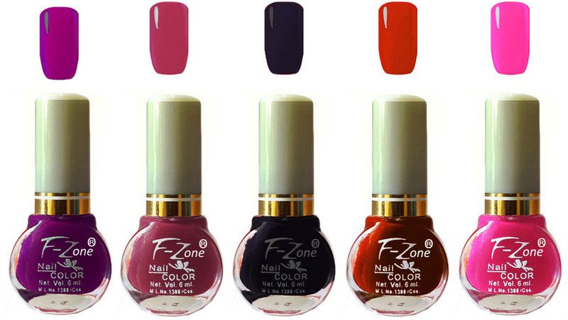 F-Zone Extra Shine Long Wear Durable Nail Polish Pack of 5 VK36 Multicolor  (Pack of 5)