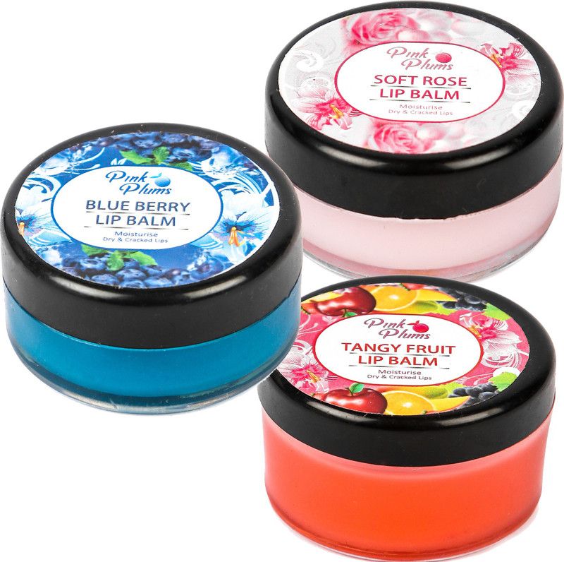 PINK PLUMS 30 ML Lip Balm For Non-Tinted For Cracked & Chapped Lips, Ultra Moisturization Blueberry+SoftRose+TangyFruit  (Pack of: 3, 30 g)