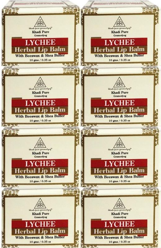 Khadi Pure Lychee Lip Balm - 10g (Set of 8) Lychee  (Pack of: 8, 80 g)