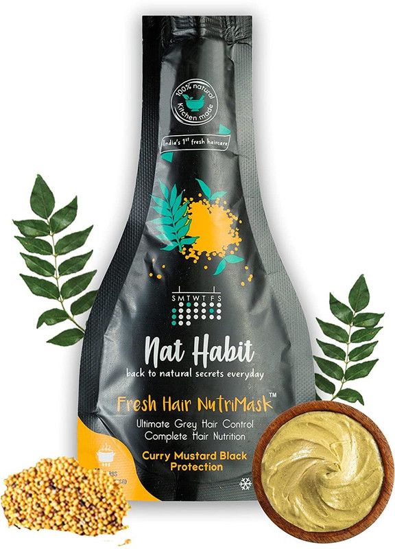 Nat Habit Curry Mustard FRESH Hair Mask (NutriMask) | Anti-Greying, Hair Smoothening | Dry, Frizzy Hair Treatment | Ayurvedic, Herbal | 15 Herbs Heat Soaked | Mustard, Curry Leaves, Castor, Coconut  (40 g)