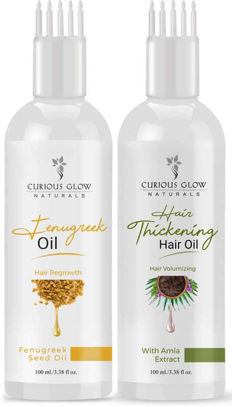 Curious Glow Naturals Fenugreek & Hair Thickening Oil ! Saw Palmetto! Hair Volumizing & Frizzy PACK-2 Hair Oil  (200 ml)