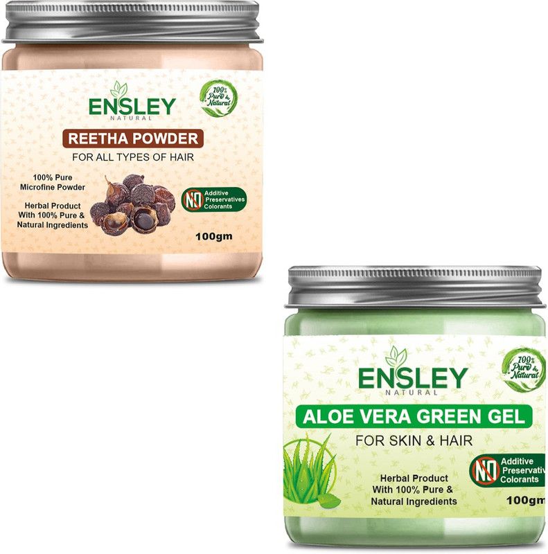 ENSLEY 100% Pure Reetha Powder and Aloe Vera Gel (Green)  (200 g)