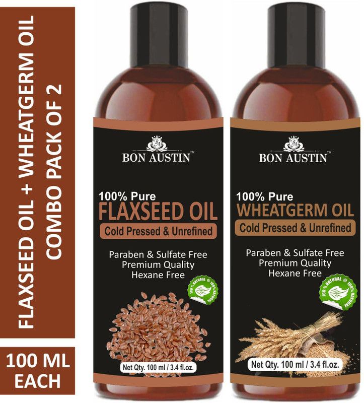 Bon Austin 100% Pure & Natural Flaxseed Oil & Wheatgerm Oil Combo pack of 2 bottles of 100 ml(200 ml) Hair Oil  (200 ml)