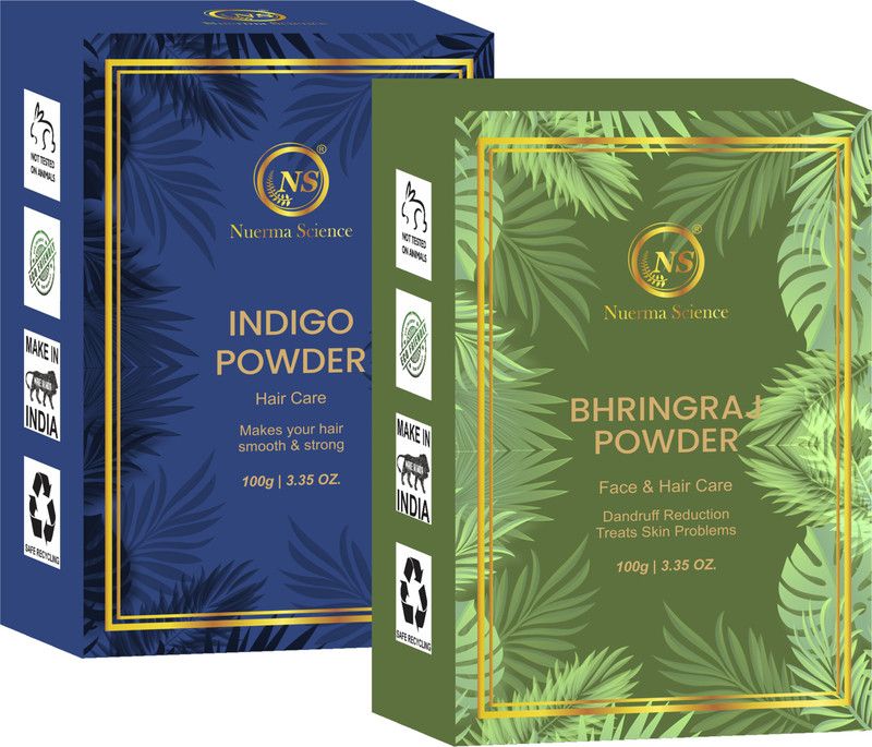 Nuerma Science Indigo & Bhringraj Powder for Natural Shiny Black Strong Hair Pack of 2 Each  (200 g)