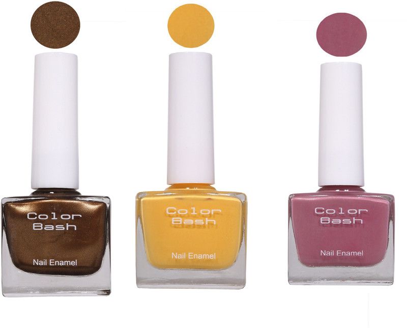 Color Bash Nail Enamel Pack of 3- (Goldish Brown,Sunny Side Up Yellow, Candy Cotton Pink) brown, pink, yellow