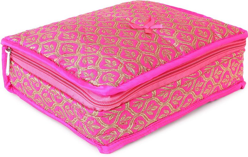 Bag Pepper Cotton Fabric Multipurpose 4 Pocket Jewellery Storage Bag Pouch/Travel Organizer Makeup and Jewellery Vanity Box  (Pink)