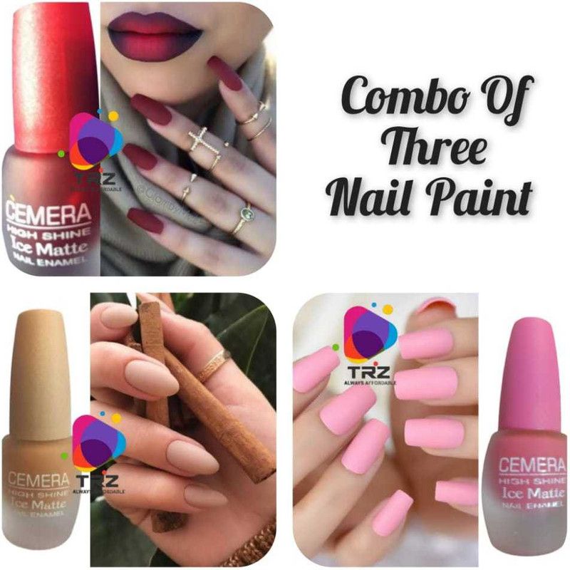 TRZ Cemera Matte High Shine Nail Polish combo of three maroon,nude and baby pink multicolor