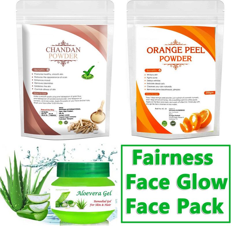 Ayurgenharbal 100% Pure Chandan Sandalwood Face Pack Powder Orange Peel Powder Aloe Vera Gel Fairness Face Glow Face Pack  (300 ml)