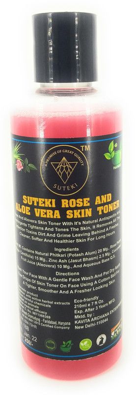 Suteki Suteki Premium Herbal Rose And Aloe Vera Skin Toner Natural Antiseptics And Astringents Men & Women  (210 ml)