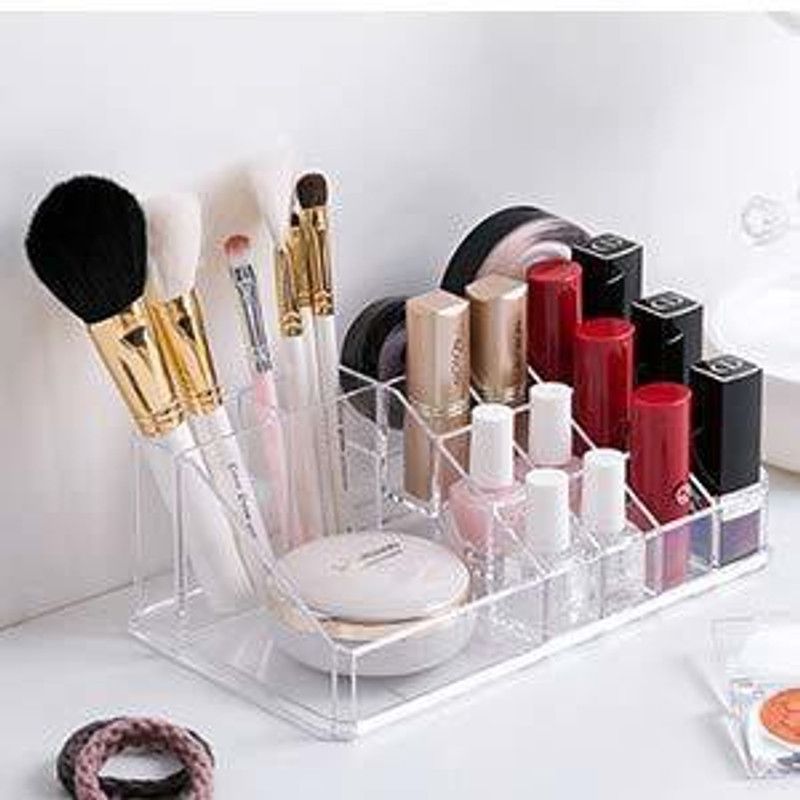 OFFER SALE Plastic 16 Compartment Cosmetic Makeup Acrylic Makeup, Jewellery Vanity Box  (white)