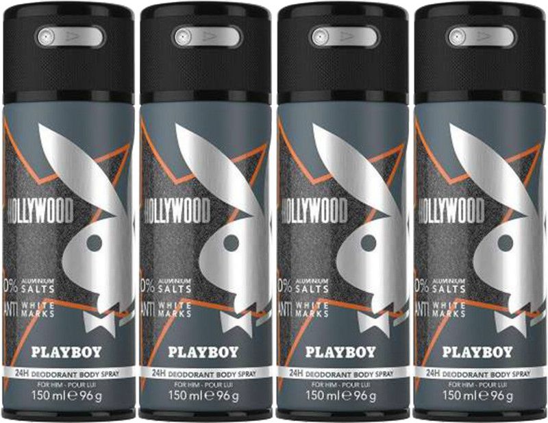 PLAYBOY Hollywood M Deodorant Spray 150ml (Pack of 4) Deodorant Spray - For Men  (600 ml, Pack of 4)