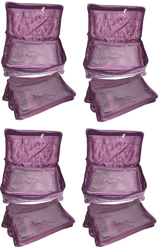 ultimatefashionista Pack of 4 Necklace 5 Slot Pouches Bag Jewellery Vanity Box jewellery case Vanity Box jewellery churi box Vanity Box  (Purple)