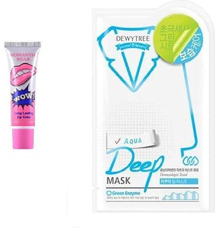 Digital Shoppy ROMANTIC BEAR Liquid Lipstick Lip Gloss Color Peel Off Mask Lip Tint With Dewy tree Deep Mask (LOVELY PEACH With AQUA Dewy tree Deep Mask)  (15 g, peach)
