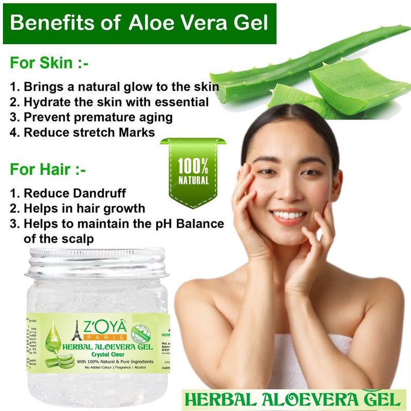 ZOYA PARIS Aloe Vera Gel 100% Natural Ingredients-No Paraben.  (100 g)