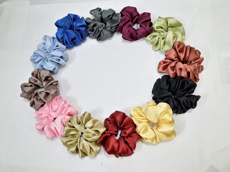 SIdra Fashion Boutique Multicolor Scrunchies Hair Tie Elastic Large Hair Bands Set of 12 pcs Hair Band  (Black, Red, Yellow, Pink, Purple, Multicolor)