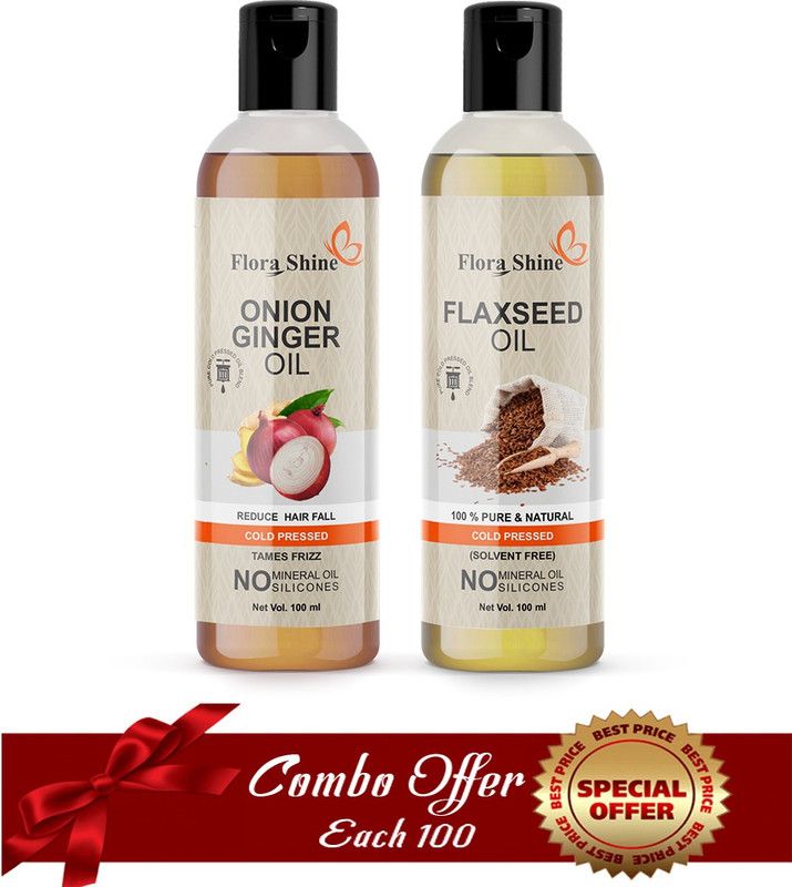 flora shine 100% Pure & Natural Onion Ginger & Flexseed Oil Combo of 2 Bottles 200 ml Hair Oil (200 ml) Hair Oil (200 ml) Hair Oil (200 ml) Hair Oil  (200 ml)