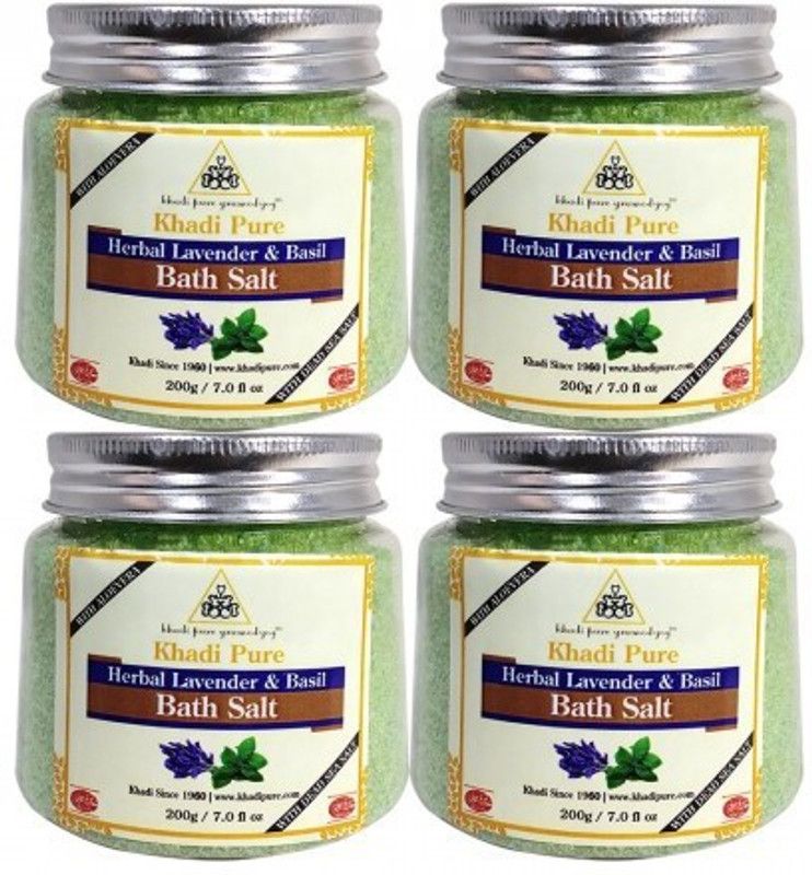 Khadi Pure Lavender & Basil Bath Salt - 200g (Set of 4)  (800 g)