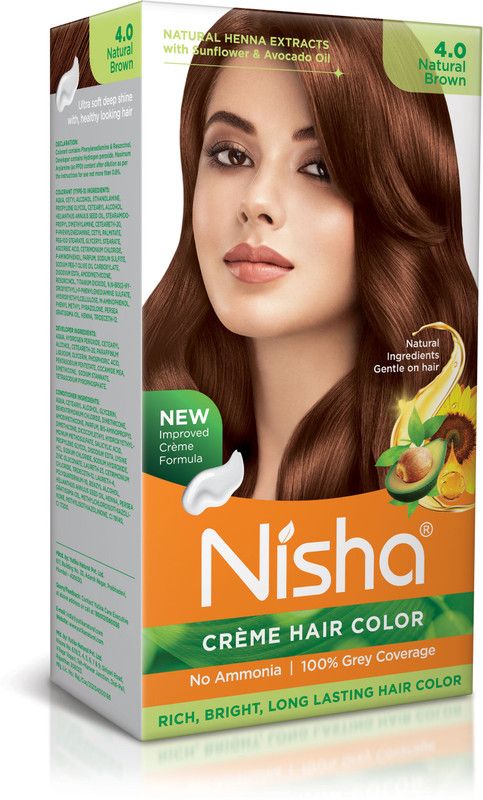 Nisha cream permanent hair color superior quality no ammonia cream formula permanent Fashion Highlights and rich bright long-lasting colour Natural Brown (pack of 1) , NATURAL BROWN 4