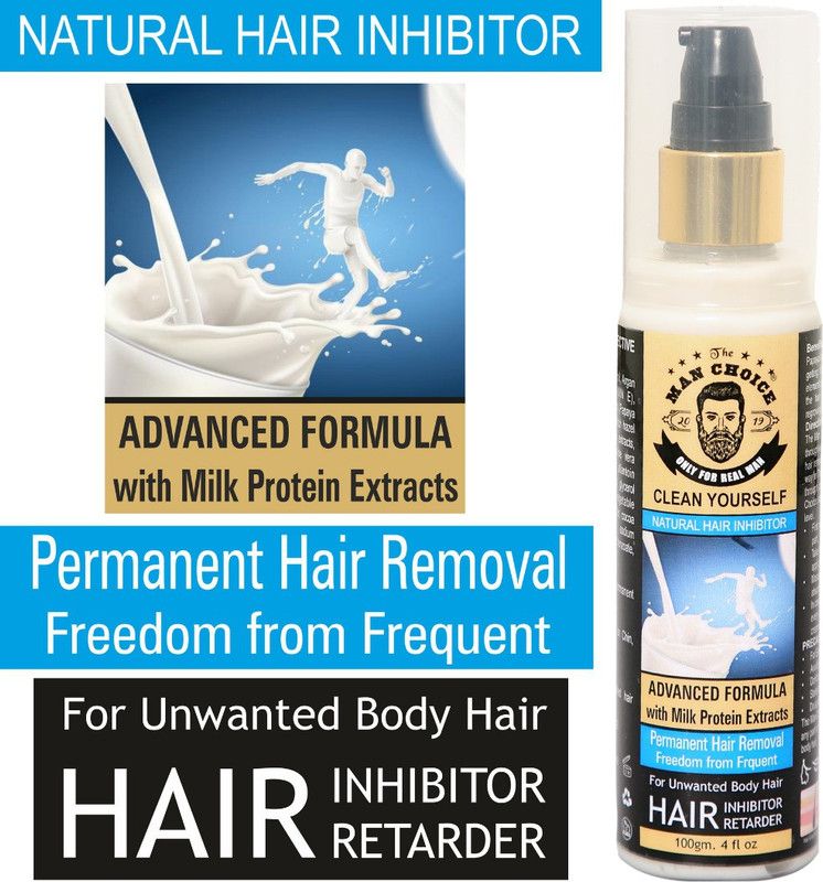 THE MAN CHOICE ONLY FOR REAL MAN Natural and Permanent Hair Growth Inhibitor/Retarder, Hair Removal Cream Stop-Hair Growth Inhibitor Remover of Body and Face in Men and Women. Advance formula with Milk Extracts. (PACK OF 1). Cream  (100 g)