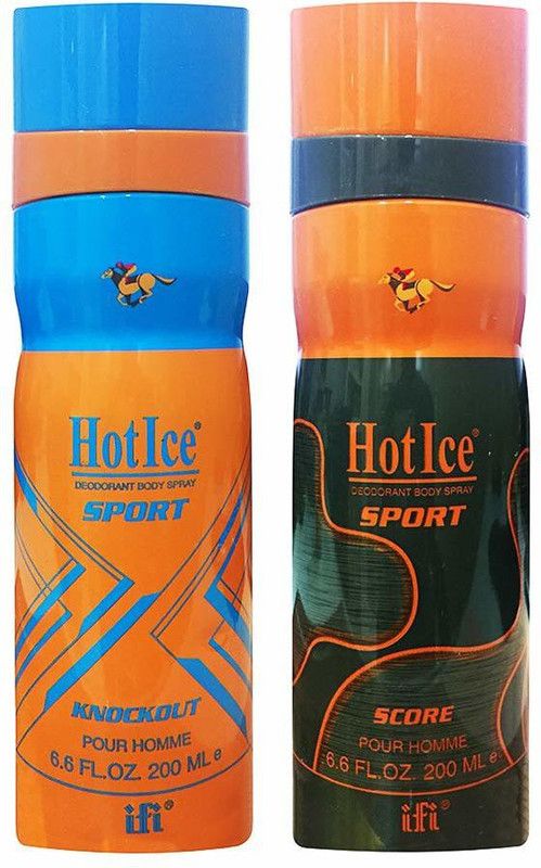 HOT ICE Sport Men Deodorant Knock Out and score Combo of 2 Deodorant (400 ML) (200 ML Deo IN each) Deodorant Spray - For Men  (400 ml, Pack of 2)