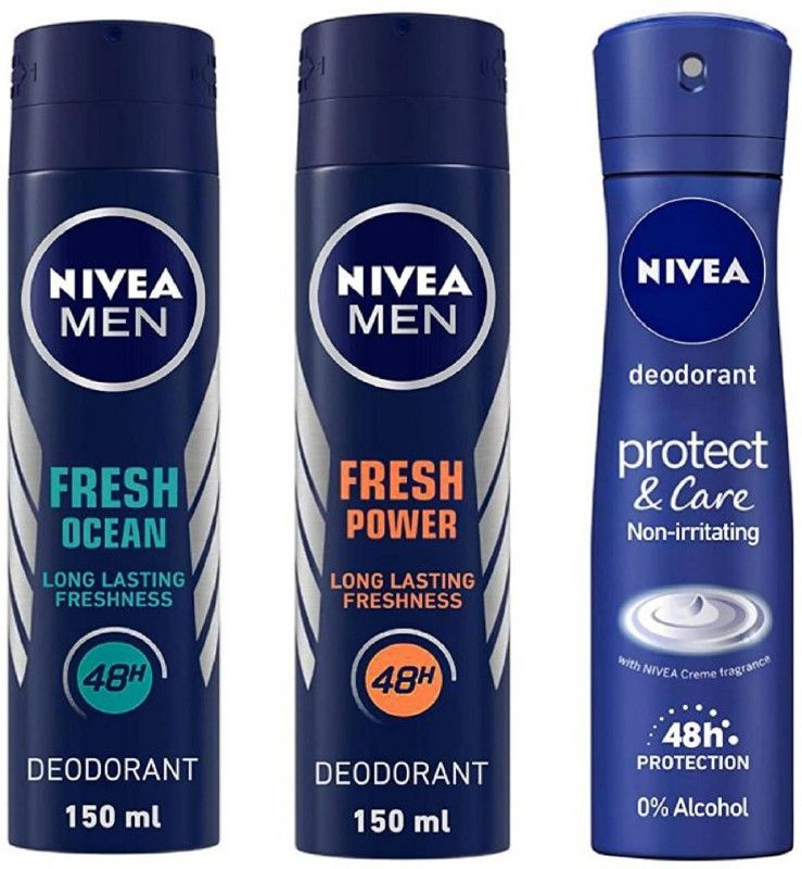 Nivea Fresh OceanDeo ,Fresh PowerDeo ,Protect Care Deo Deodorant Spray - For Men & Women  (450 ml, Pack of 3)