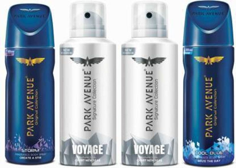 PARK AVENUE One Storm, Two Voyage Signature, One Cool Blue Deodorant Combo for Men(Pack of 4) Body Spray - For Men  (600 ml, Pack of 4)