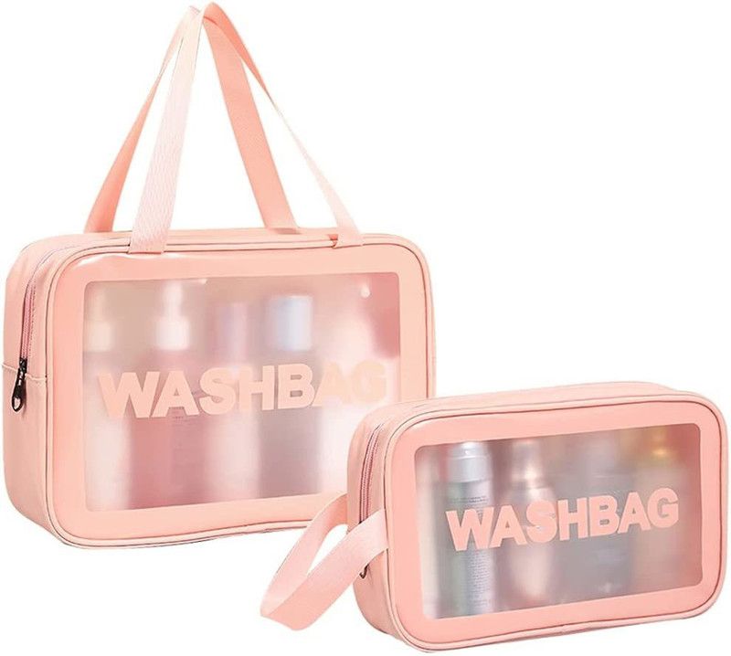 Onlyeasy 2 Pieces Clear Makeup Bag PVC Waterproof Cosmetic Bag (Pink) Cometic Vanity Box  (Pink)