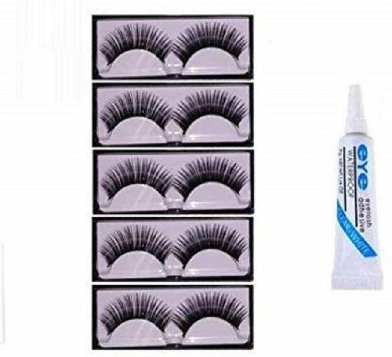 Love Nature Cosmetikaa Eyelashes Pack of 5 Pair With Eyelash Adhesive Glue  (Pack of 5)