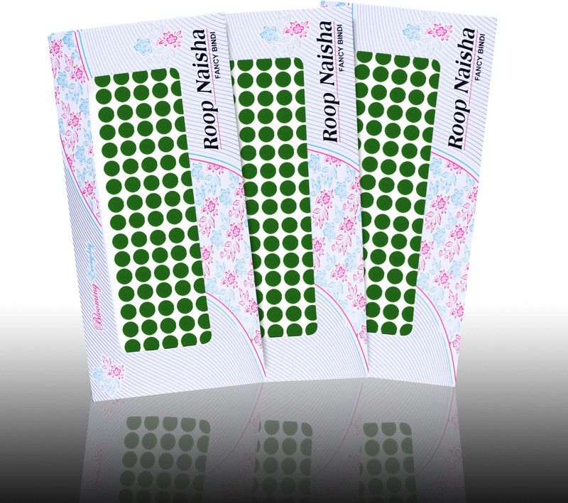 RoopNaisha Pack of 4 Cards, 4 no . Size also 7mm Forehead Green Bindis  (All)