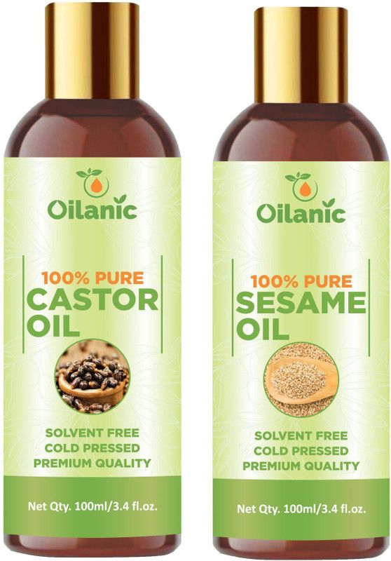 Oilanic Premium Castor Oil & Sesame Oil Combo pack of 2 bottles of 100 ml(200 ml)  (200 ml)