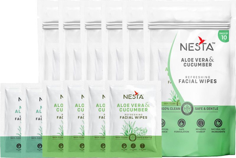 NESTA Face Tissue 60 Cucumber Cleansing Wet Wipes with Aloe Vera 60-Wipes  (60 Tissues)