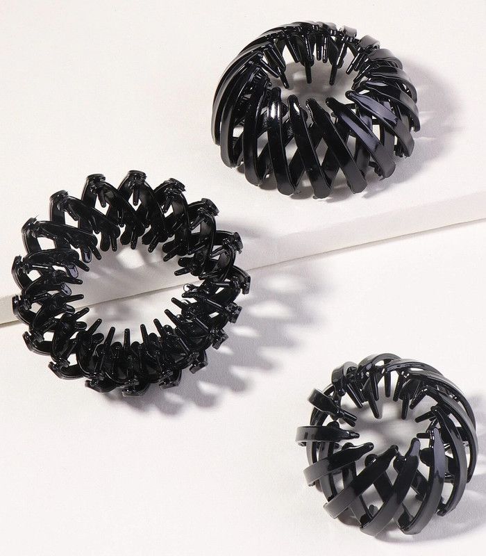 Shihen Hair Clips Expandable Ponytail Holder Clip Bird Nest Shaped Hair Clips Hair Accessory Hair Bun Maker Hair Styling Tool for Women and Girls Black_Color 3 PCS Bun Clip  (Black)