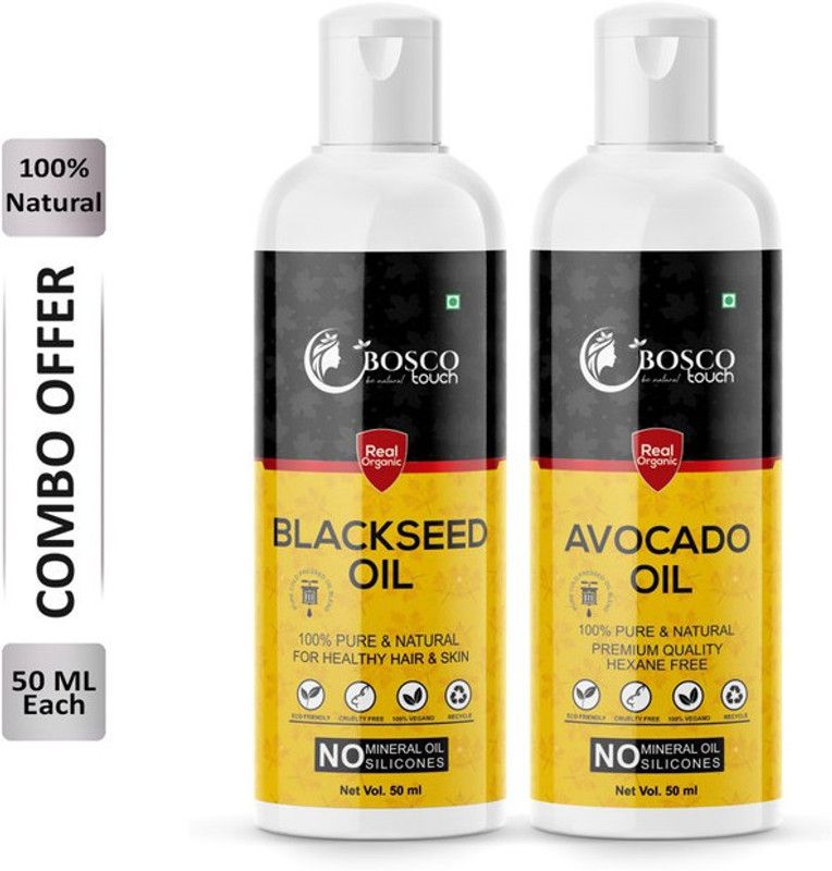 Bosco Touch 100% Pure Blackseed Oil 50ML & Avocado Oil 50ML Combo For Rapid Hair Growth, Anti Hair Fall, Split Ends & Promotes Softer & Shinier Hair (Pack Of 2) Hair Oil  (100 ml)