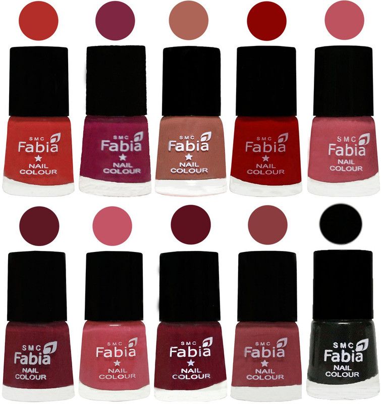 Fabia Matte Nail Polish Combo/Multicolor Nail Polish/Mix Color/Combo Color Set of 10pcs(6ml each) 110202047 Candy Orange-Dark Magenta-Coral-Red-Coral Pink -Jam-Light Pink-Maroon-Dark Nude-Black  (Pack of 10)