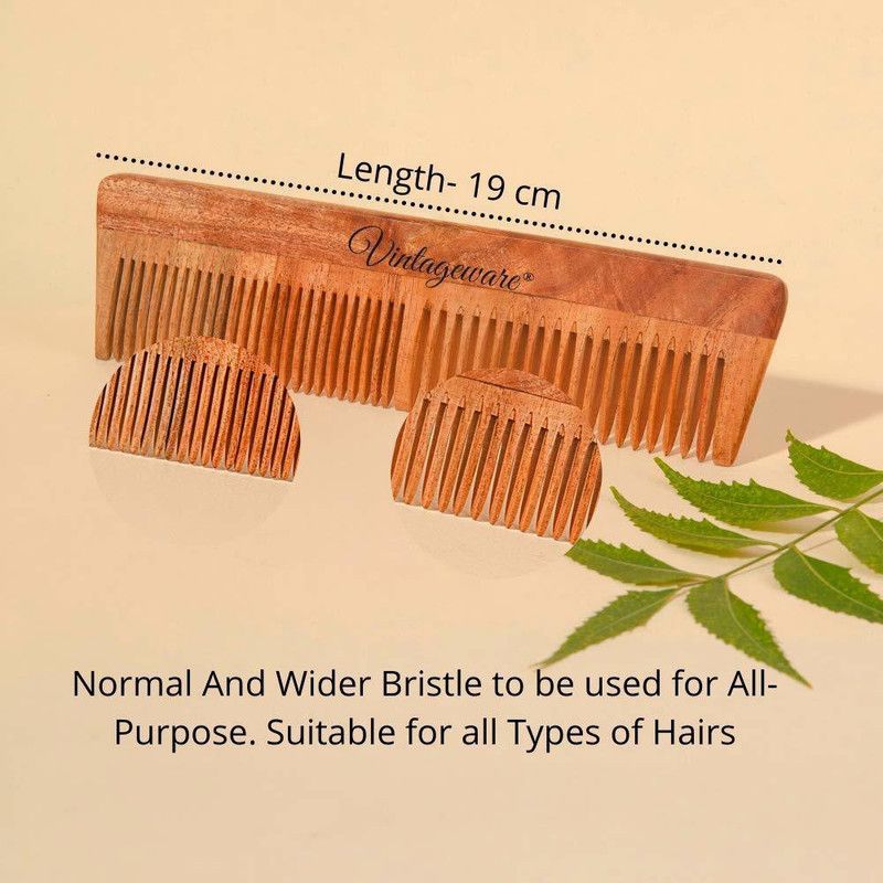 Vintageware Handmade Ayurvedic Benefits Neem Wood Anti-Dandruff Comb for Men and Women, Pack of 2 (All Purpose Comb)