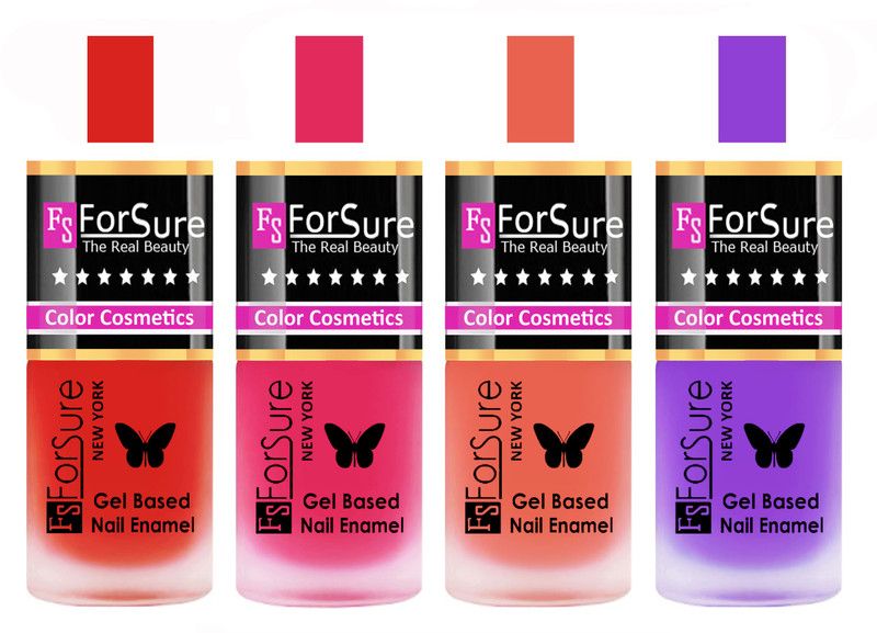 ForSure Hot Shades Velvet Matte Nail Polish Combo Red, Pink, Peach, Purple  (Pack of 4)
