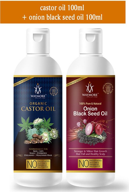 WAYMORE Castor Oil 100ml & Onion Black Seed Oil 100ml - Stronger Hair, Glowing Skin Hair Oil  (200 ml)