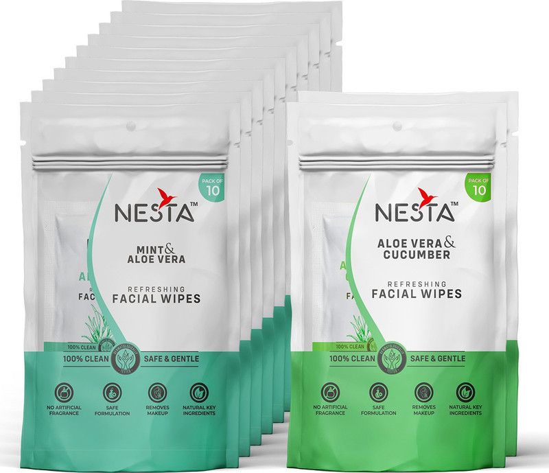 NESTA 100 Mint Oil and 20 Cucumber Wet Face Wipes with Aloe Vera  (120 Tissues)