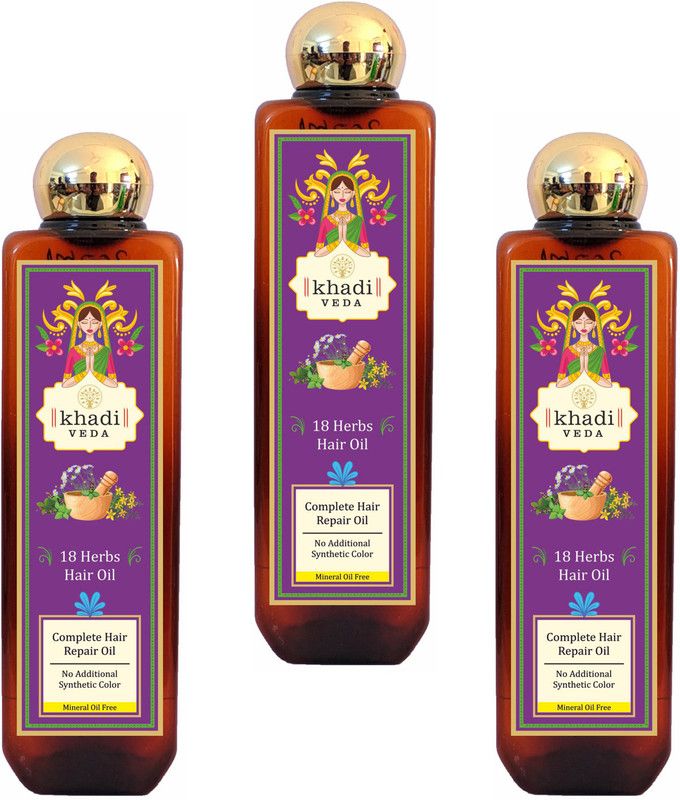 khadi veda 18 herbs hair oil - 200 ml - pack of 3 - for hair growth - hair fall control Hair Oil  (600 ml)