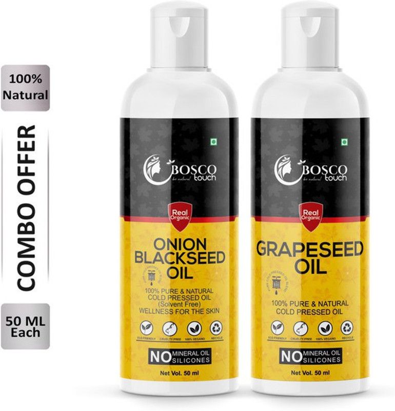 Bosco Touch 100% Pure Onion Blackseed Oil 50ML & Grapeseed Oil 50ML Combo For Rapid Hair Growth, Anti Hair Fall, Split Ends & Promotes Softer & Shinier Hair (Pack Of 2) Hair Oil  (100 ml)