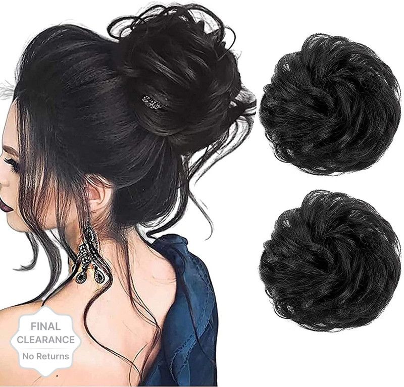 A H S Messy Bun Elastic Synthetic Hair Rubber Band for Women Girls Black Set /of 2 Hair Accessory Set  (Black)
