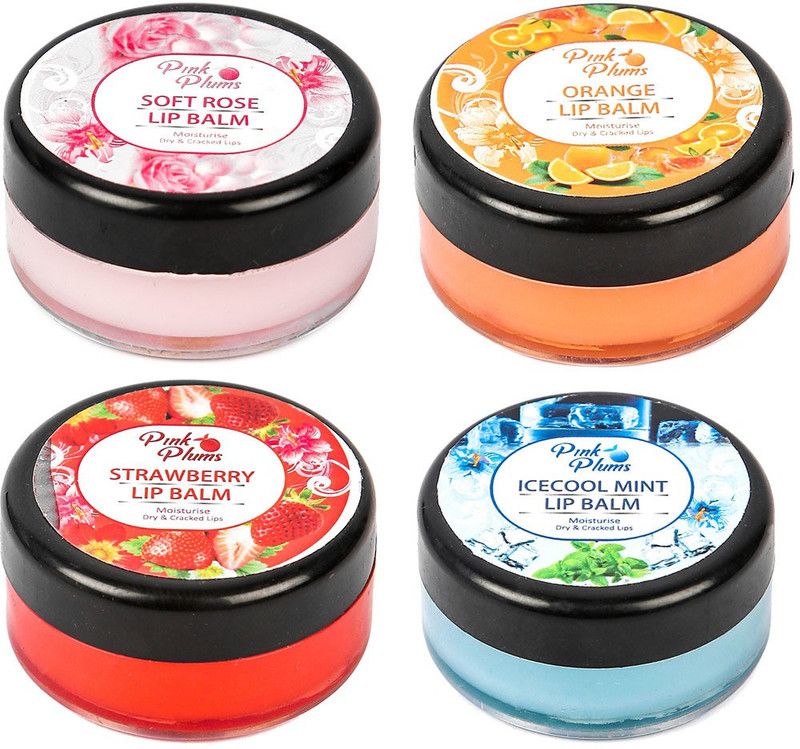 PINK PLUMS Lip Balm for Moisturise Dry & Cracked Lips, Soft rose, Orange, Strawberry, Icecool mint Combo Offer (Pack-4), Each 10g LBM189 Soft rose, Orange, Strawberry, Icecool mint  (Pack of: 4, 40 g)